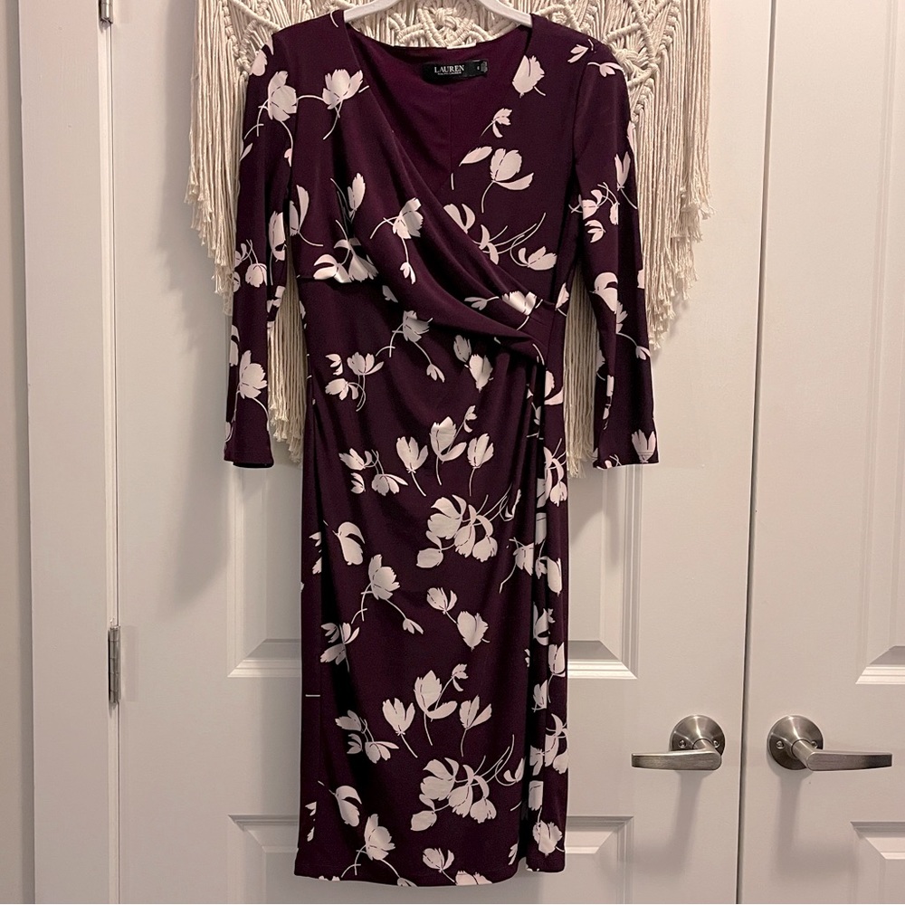 Wine Red & White Floral Wrap Dress